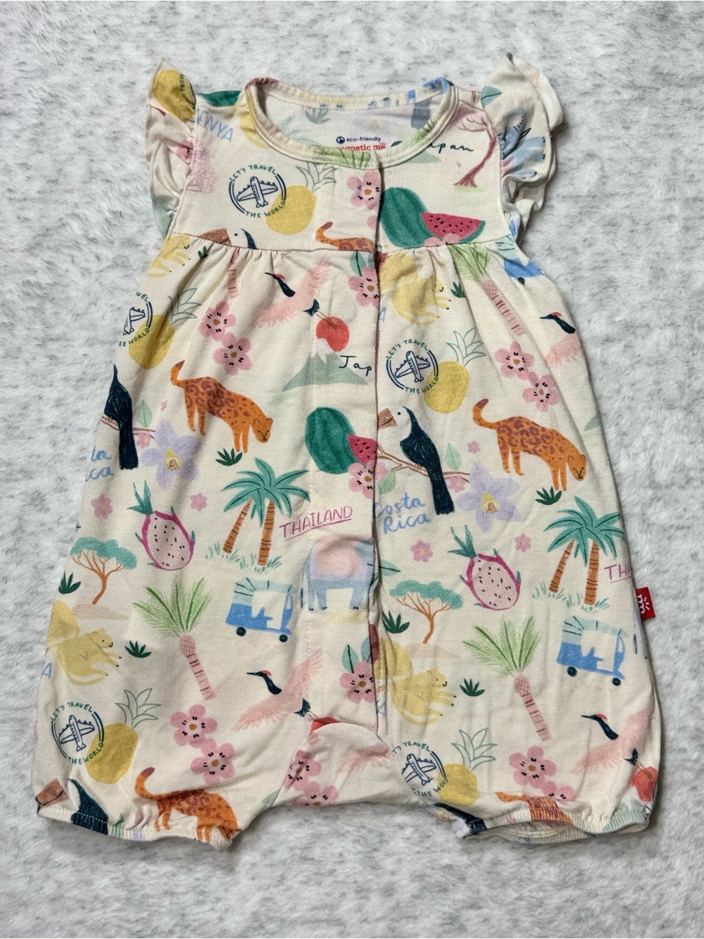 Magnetic Me Travel the World Shortie Romper 0-3M Baby Girl Modal Cream Safari